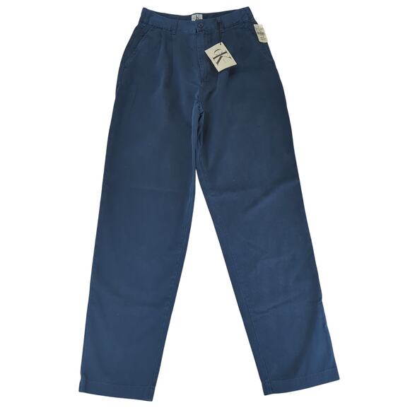 Vintage 90s Calvin Klein Pleated Pants Navy Blue Tapered Leg Women's 6 High-rise - Picture 1 of 11